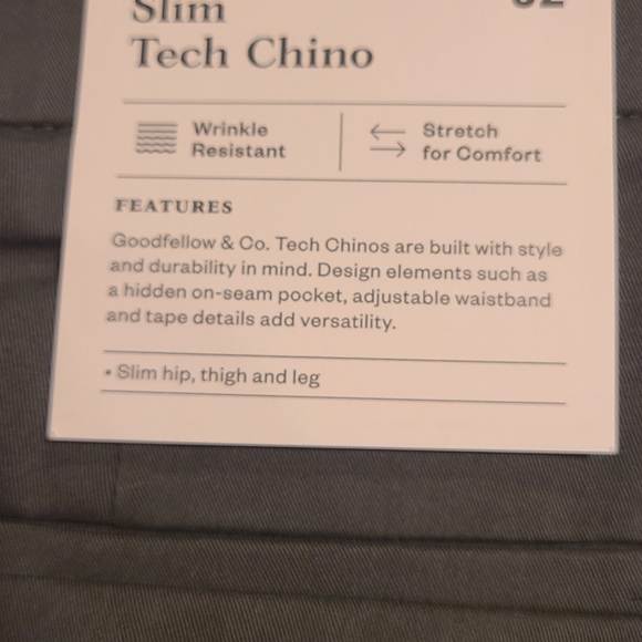 Goodfellow & Co. Charcoal Wrinkle Resist Slim Tech Chino Pants 36 X 32 - Picture 5 of 5